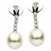 ESTATE .24CT DIAMOND & AAA SOUTH SEA PEARL 14K WHITE GOLD JOURNEY LEAF EARRINGS