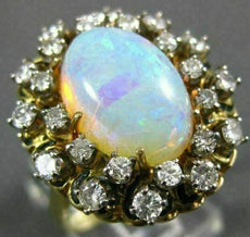 ANTIQUE 5.89CT DIAMOND & AAA AUSTRALIAN OPAL 14K YELLOW GOLD CLUSTER RING #21264