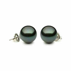 ESTATE AAA 8.5MM TAHITIAN PEARL 14KT WHITE GOLD CLASSIC SOLITAIRE STUD EARRINGS