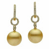 ESTATE .29CT DIAMOND & AAA GOLDEN PEARL 18KT YELLOW GOLD HUGGIE HANGING EARRINGS