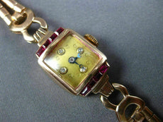 ANTIQUE .84CT OLD MINE CUT DIAMOND & RUBY 14KT ROSE GOLD 3D ART DECO WATCH #2076