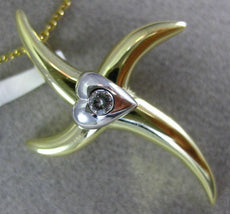 ESTATE .05CT DIAMOND 14K WHITE & YELLOW GOLD 3D HEART ETOILE CROSS PENDANT #2012