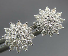 ESTATE .66CT DIAMOND 18KT WHITE GOLD 3D CLASSIC FLOWER SNOWFLAKE STUD EARRINGS