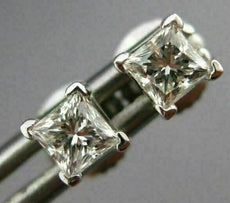 ESTATE .48CT PRINCESS CUT DIAMOND 14K WHITE GOLD 3D CLASSIC STUD EARRINGS #22068