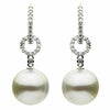 0.29CT DIAMOND & AAA SOUTH SEA PEARL 18K WHITE GOLD BEZEL HUGGIE HANGING EARRINGS