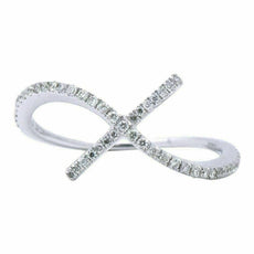 ESTATE .18CT DIAMOND 18KT WHITE GOLD 3D CRISS CROSS SWIRL SEMI ETERNITY FUN RING