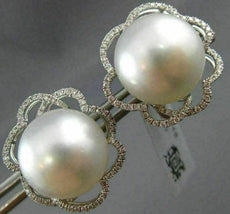 ESTATE LARGE .60CT DIAMOND & AAA SOUTH SEA PEARL 18K WHITE GOLD FLOWER EARRINGS