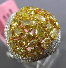 ESTATE 4.80CT WHITE & INTENSE YELLOW DIAMOND 18K 2 TONE GOLD 3D ANNIVERSARY RING