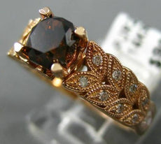 1.36CT WHITE & CHOCOLATE FANCY DIAMOND 14K ROSE GOLD 3D FILIGREE ENGAGEMENT RING