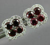 ESTATE LARGE 1.15CT DIAMOND & AAA RUBY 18KT WHITE GOLD 3D SQUARE FLOWER EARRINGS