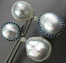MASSIVE 4.35CT DIAMOND AAA SAPPHIRE & SOUTH SEA PEARL 18K WHITE GOLD 3D EARRINGS