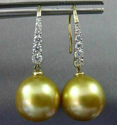 LARGE .30CT DIAMOND & GOLDEN SOUTH SEA PEARL 14KT YELLOW GOLD HANGING EARRINGS