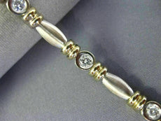 ANTIQUE 1.0CT DIAMOND 14K WHITE & YELLOW GOLD 3D BEZEL LINK LINE BRACELET #18640
