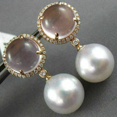 LARGE .52CT DIAMOND & AAA ROSE QUARTZ SOUTH SEA PEARL 18KT ROSE GOLD 3D EARRINGS