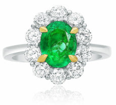 2.85CT DIAMOND & AAA EMERALD 18KT WHITE & YELLOW GOLD 3D FLOWER ENGAGEMENT RING