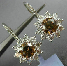 ESTATE LARGE GIA 5.39CT WHITE & CHOCOLATE FANCY DIAMOND 18KT WHITE GOLD EARRINGS