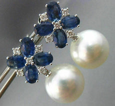LARGE 2.13CT DIAMOND AAA SAPPHIRE & SOUTH SEA PEARL 18KT WHITE GOLD 3D EARRINGS