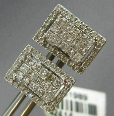 LARGE 1.01CT PRINCESS DIAMOND 18K WHITE GOLD RECTANGULAR INVISIBLE STUD EARRINGS