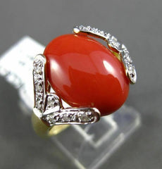 ESTATE .07CT DIAMOND & AAA CORAL 14KT YELLOW GOLD 3D FILIGREE MILGRAIN FUN RING
