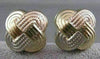 ESTATE 18KT TRI WHITE ROSE YELLOW GOLD OMEGA CLIP FILIGREE KNOT EARRINGS #21065