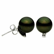ESTATE .36CT DIAMOND & AAA TAHITIAN PEARL 14KT WHITE GOLD 2 STONE STUD EARRINGS