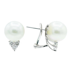 ESTATE LARGE .60CT DIAMOND & AAA SOUTH SEA PEARL 18KT WHITE GOLD FLOWER EARRINGS