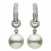 ESTATE .49CT DIAMOND & AAA SOUTH PEARL 18K WHITE GOLD 3D HUGGIE HANGING EARRINGS
