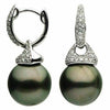 ESTATE LARGE .50CT DIAMOND & AAA TAHITIAN PEARL 14KT WHITE GOLD HUGGIE EARRINGS