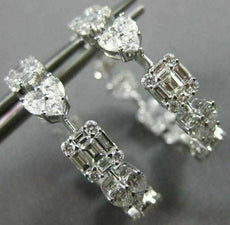 ESTATE WIDE 3.50CT DIAMOND 18K WHITE GOLD MULTI SHAPE SQUARE HEART HOOP EARRINGS