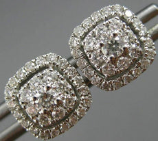 ESTATE .50CT DIAMOND 14KT WHITE GOLD 3D SQUARE DOUBLE HALO ROUND STUD EARRINGS