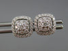 ESTATE .50CT DIAMOND 14KT WHITE GOLD 3D SQUARE DOUBLE HALO ROUND STUD EARRINGS