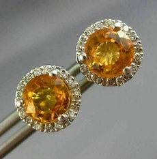 ESTATE 1.51CT DIAMOND & YELLOW SAPPHIRE 14KT WHITE GOLD ROUND HALO STUD EARRINGS