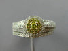.77CT WHITE & FANCY YELLOW DIAMOND 14K WHITE GOLD 3D CLUSTER ENGAGEMENT RING SET