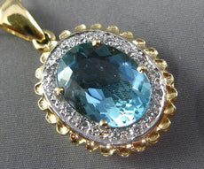 ANTIQUE EXTRA LARGE 8.90CT DIAMOND & AAA BLUE TOPAZ 14KT TWO TONE GOLD PENDANT