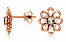 ESTATE .55CT DIAMOND & AAA MORGANITE 14KT ROSE GOLD FLOWER CLASSIC STUD EARRINGS