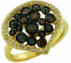 1.04CT WHITE BLACK & CHOCOLATE FANCY DIAMOND 14KT YELLOW GOLD 3D PEAR SHAPE RING