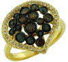 1.04CT WHITE BLACK & CHOCOLATE FANCY DIAMOND 14KT YELLOW GOLD 3D PEAR SHAPE RING