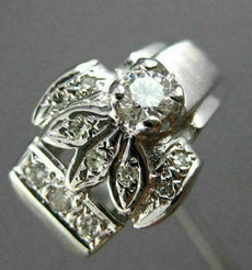 ANTIQUE WIDE .34CT DIAMOND 14K WHITE GOLD FLOWER FILIGREE ANNIVERSARY RING 26178