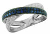 .70CT WHITE & BLACK DIAMOND & AAA SAPPHIRE 14KT WHITE GOLD MULTI ROW X LOVE RING
