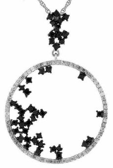 .93CT WHITE & BLACK DIAMOND 14KT WHITE GOLD 3D CIRCLE OF LIFE ETOILE FUN PENDANT