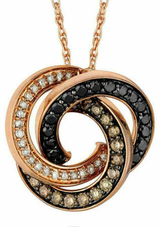 1.40CT WHITE BLACK & MOCHA DIAMOND 14KT ROSE GOLD 3D CIRCULAR LOVE KNOT PENDANT