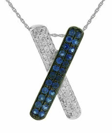 .44CT WHITE & BLACK DIAMOND & SAPPHIRE 14KT WHITE GOLD MULTI ROW X LOVE PENDANT