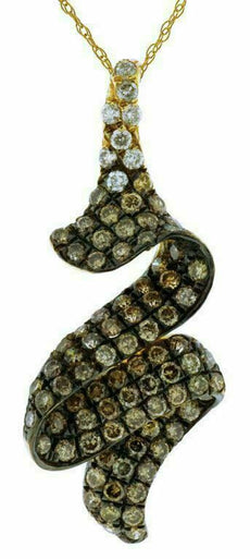 1.03CT WHITE & CHOCOLATE FANCY DIAMOND 14KT YELLOW GOLD 3D ZIG ZAG FUN PENDANT