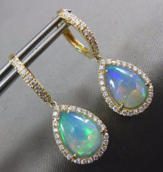 LARGE 4.56CT DIAMOND & AAA AUSTRALIAN OPAL 14KT YELLOW GOLD 3D HANGING EARRINGS