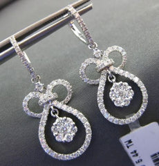 ESTATE LARGE 1.44CT DIAMOND 14KT WHITE GOLD FLOWER INFINITY BOW HANGING EARRINGS