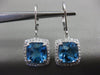 ESTATE LARGE 5.56CT DIAMOND & BLUE TOPAZ 14KT WHITE GOLD SQUARE HANGING EARRINGS