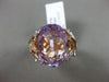 ESTATE WIDE 8.29CT DIAMOND & AMETHYST 14KT WHITE & ROSE GOLD LEAF FILIGREE RING