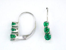 .80CT AAA EMERALD 14KT WHITE GOLD 3 STONE ROUND JOURNEY LEVERBACK EARRINGS