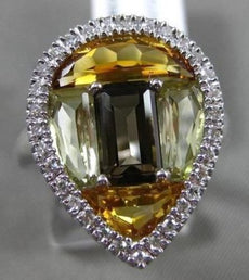ESTATE WIDE 4.01CT DIAMOND & MULTI GEM 14KT WHITE GOLD 3D PEAR SHAPE HALO RING