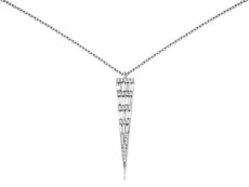 .38CT DIAMOND 14KT WHITE GOLD ROUND & BAGUETTE TRIANGULAR ELONGATED FUN PENDANT